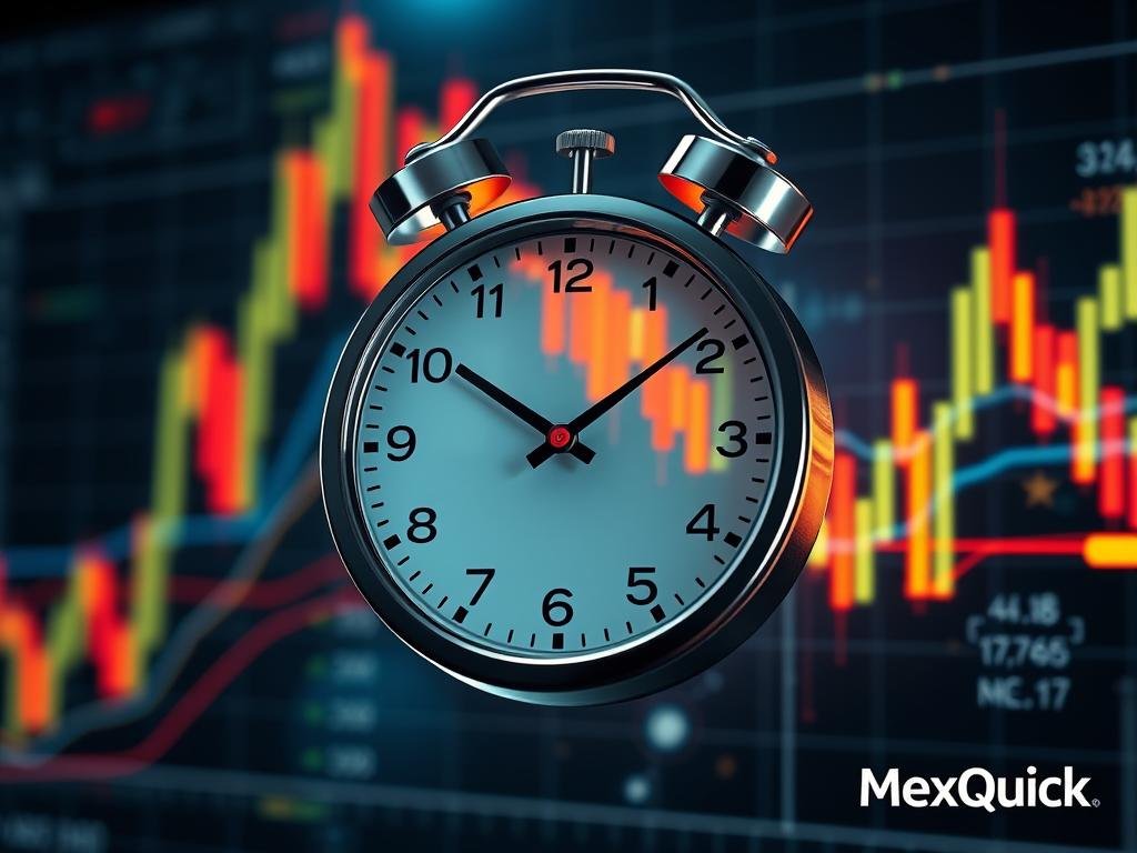 Clock overlayed on a dynamic trading chart showing precise timing in rhythm contract trading Clock overlayed on a dynamic trading chart showing precise timing in rhythm contract trading