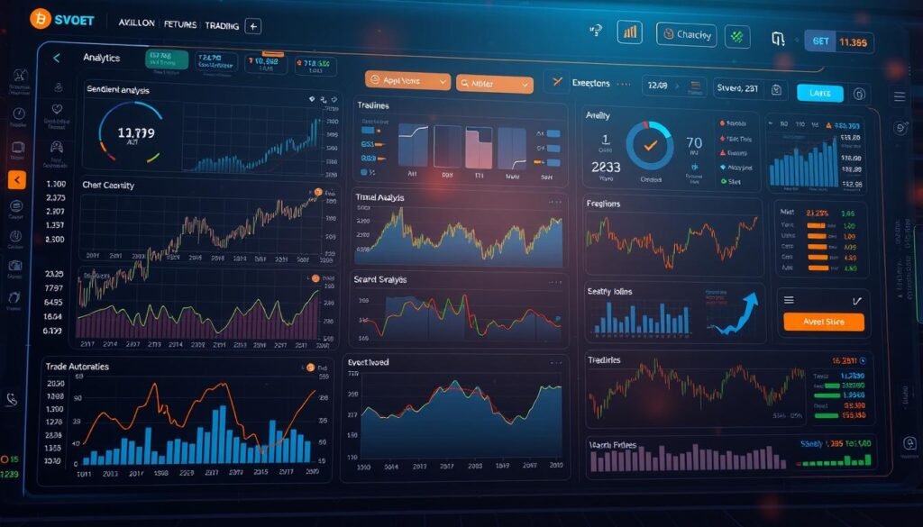 Futuristic trading interface showing AI-powered analytics and automated trading features Futuristic trading interface showing AI-powered analytics and automated trading features