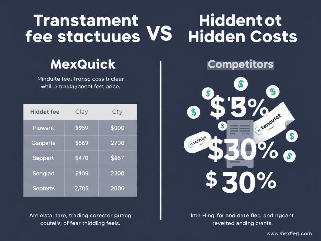 Transparent fee structure comparison showing MexQuick's fee transparency versus competitors with hidden fees Transparent fee structure comparison showing MexQuick's fee transparency versus competitors with hidden fees